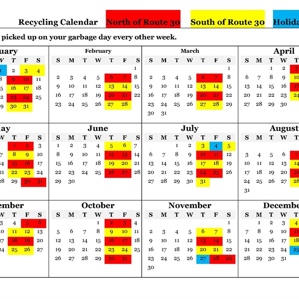 2025 Garbage/Recycle Calendar Town of Dyer